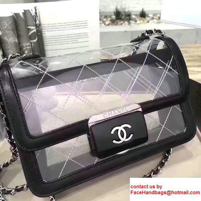 Chanel Transparent Canvas Lambskin Resin Sliver-tone Metal A93222 Black 2017 - Click Image to Close