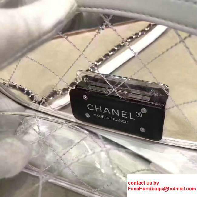 Chanel Transparent Canvas Lambskin Resin Sliver-tone Metal A93222 White 2017 - Click Image to Close