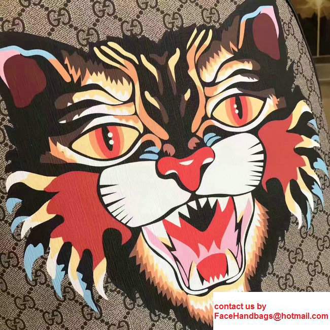 Gucci Angry Cat Print GG Supreme Backpack 419584 2017 - Click Image to Close