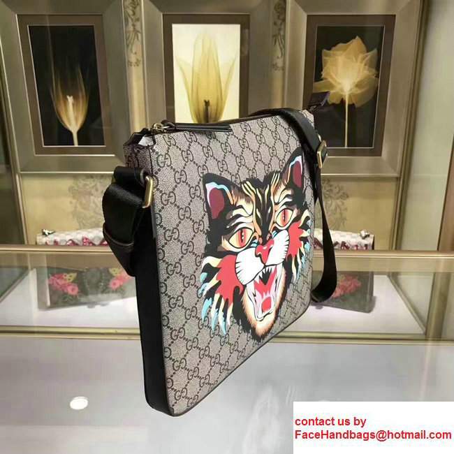 Gucci Angry Cat Print GG Supreme Flat Messenger 473886 2017 - Click Image to Close
