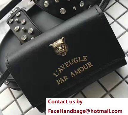 Gucci Animalier Mini Shoulder Bag With Feline Head Metal Detail 460117 Black - Click Image to Close