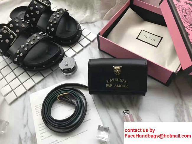 Gucci Animalier Mini Shoulder Bag With Feline Head Metal Detail 460117 Black
