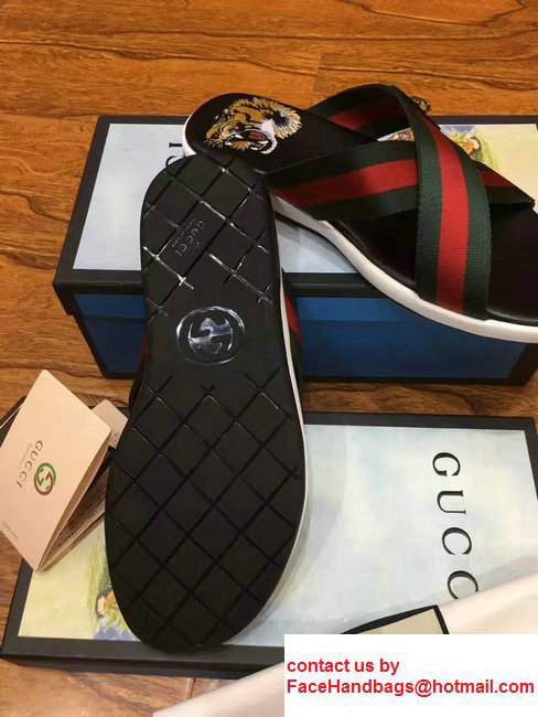 Gucci Crossover Web Tiger Head PrintFootbed Men's Slide Scandals Black 2017 - Click Image to Close