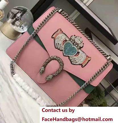 Gucci Dionysus Sequins Hands And Heart Leather Shoulder Medium Bag 400235 Pink/Blue 2017 - Click Image to Close