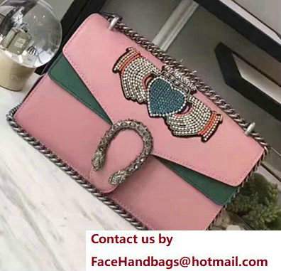 Gucci Dionysus Sequins Hands And Heart Leather Shoulder Small Bag 400249 Pink/Blue 2017 - Click Image to Close