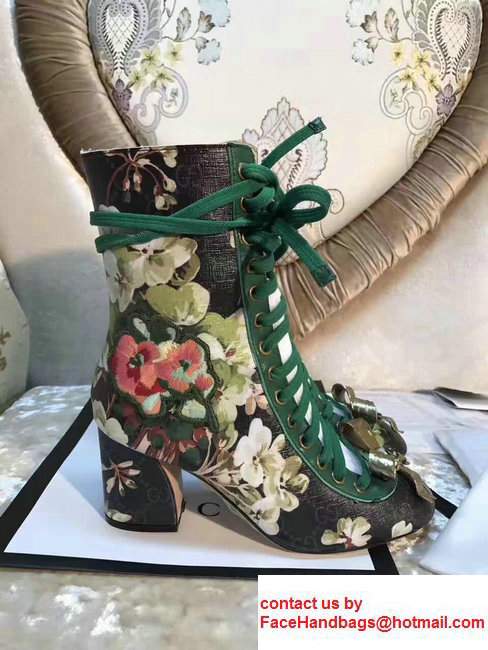 Gucci Finnlay Leather Embroidered Floral And PrintMetal Bow Detail Lace-up Ankle Boots Black 2017