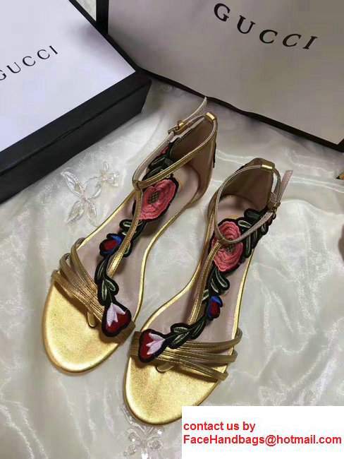 Gucci Floral Embroidery Leather Scandal 475080 Metallic Gold 2017