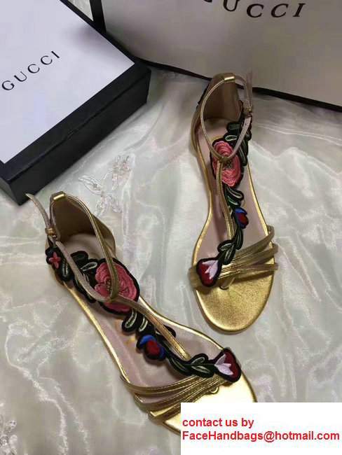 Gucci Floral Embroidery Leather Scandal 475080 Metallic Gold 2017