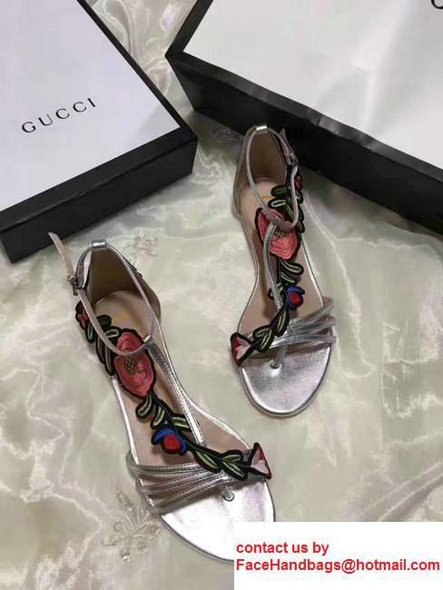 Gucci Floral Embroidery Leather Scandal 475080 Sliver 2017 - Click Image to Close