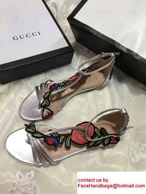 Gucci Floral Embroidery Leather Scandal 475080 Sliver 2017 - Click Image to Close