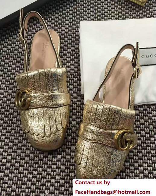 Gucci Fringe Double G Slingback Laminate Leather Scandals Gold 2017 - Click Image to Close