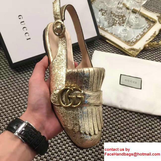 Gucci Fringe Double G Slingback Laminate Leather Scandals Gold 2017