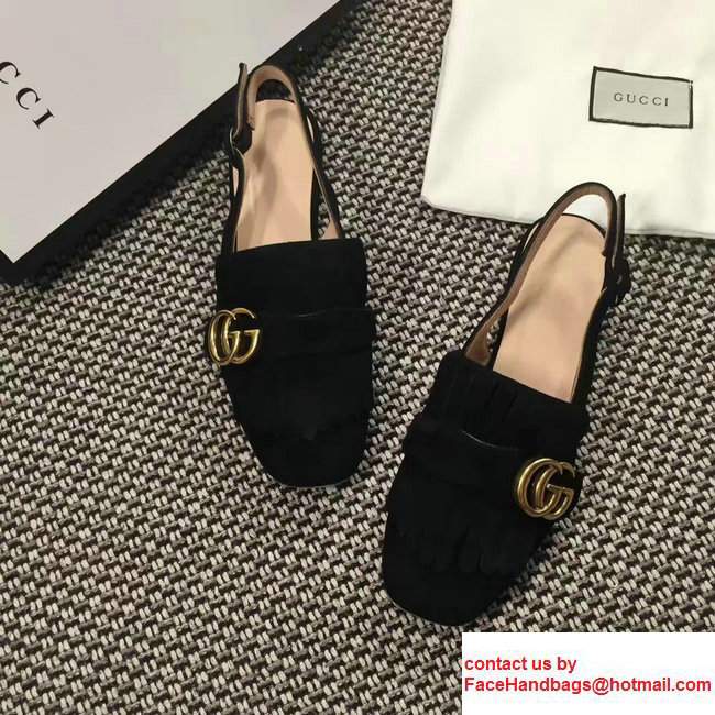 Gucci Fringe Double G Slingback Scandals Suede Black 2017 - Click Image to Close