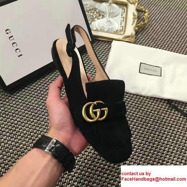 Gucci Fringe Double G Slingback Scandals Suede Black 2017 - Click Image to Close