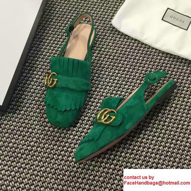 Gucci Fringe Double G Slingback Scandals Suede Green 2017