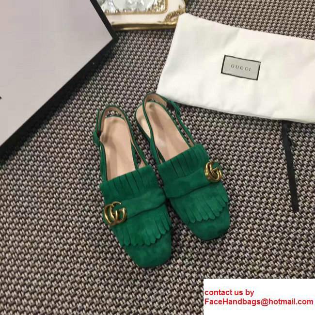 Gucci Fringe Double G Slingback Scandals Suede Green 2017 - Click Image to Close