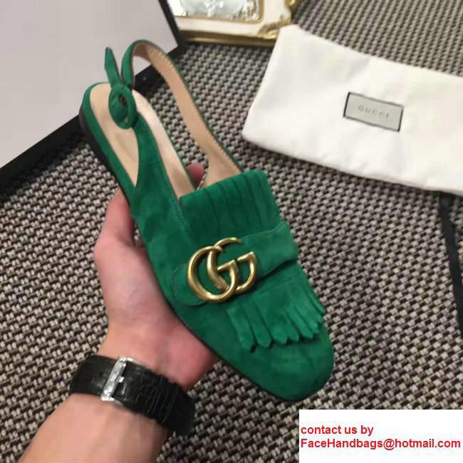 Gucci Fringe Double G Slingback Scandals Suede Green 2017