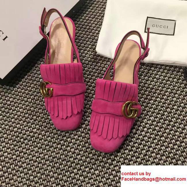 Gucci Fringe Double G Slingback Scandals Suede Hot Pink 2017 - Click Image to Close