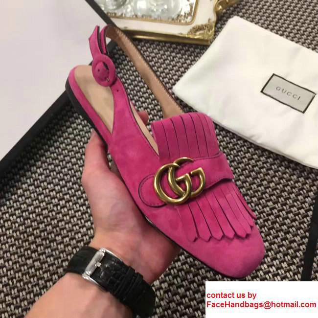 Gucci Fringe Double G Slingback Scandals Suede Hot Pink 2017