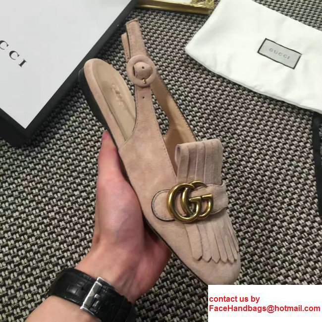 Gucci Fringe Double G Slingback Scandals Suede Pink 2017