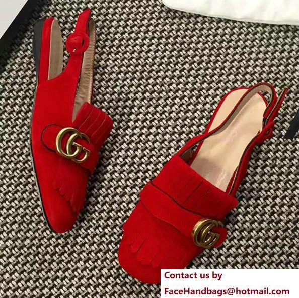 Gucci Fringe Double G Slingback Scandals Suede Red 2017 - Click Image to Close