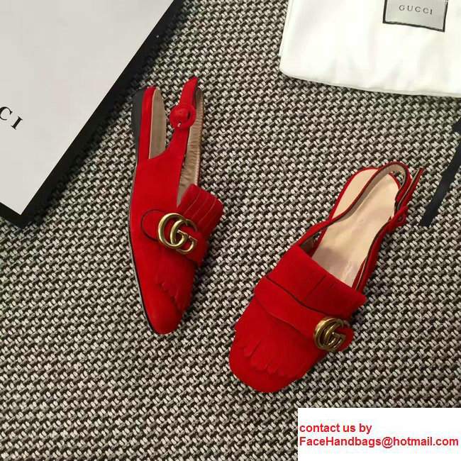 Gucci Fringe Double G Slingback Scandals Suede Red 2017