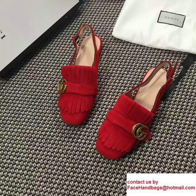 Gucci Fringe Double G Slingback Scandals Suede Red 2017