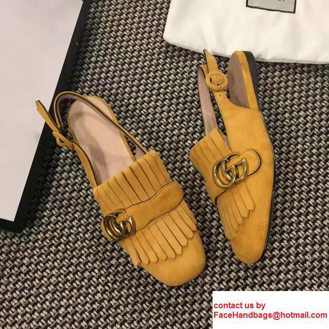 Gucci Fringe Double G Slingback Scandals Suede Yellow 2017