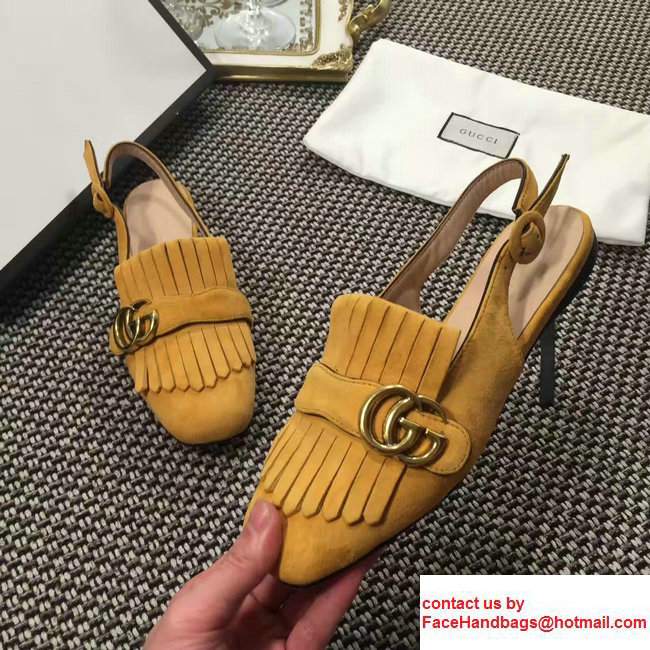 Gucci Fringe Double G Slingback Scandals Suede Yellow 2017