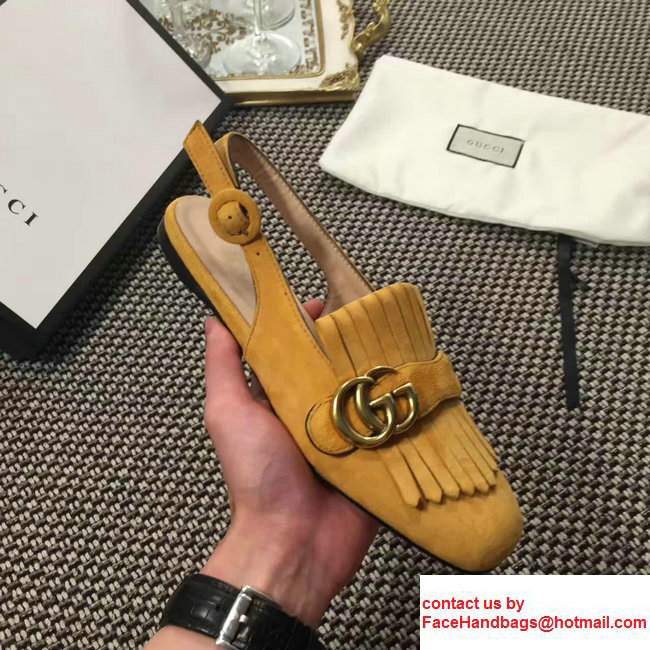 Gucci Fringe Double G Slingback Scandals Suede Yellow 2017 - Click Image to Close