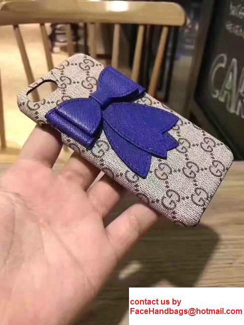 Gucci GG Canvas Blue Bow Embroidered Iphone Cover Case