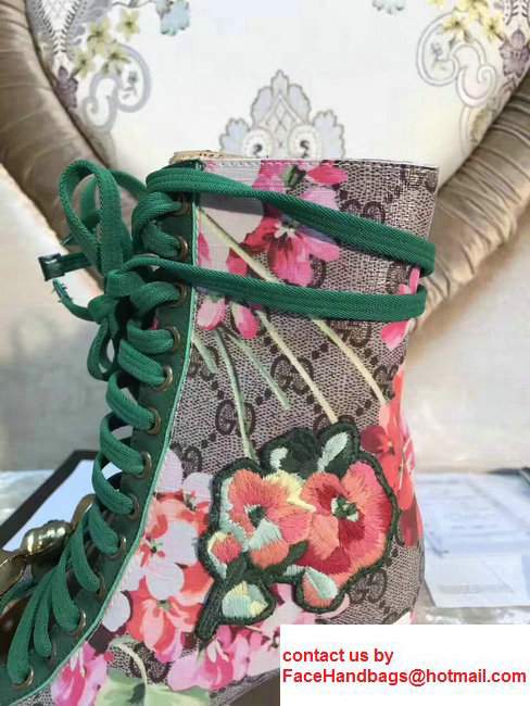Gucci GG Canvas Embroidered Floral Metal Bow Detail Lace-up Ankle Boots 2017 - Click Image to Close