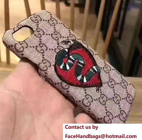 Gucci GG Canvas Embroidered Heart And Snake Iphone Cover Case