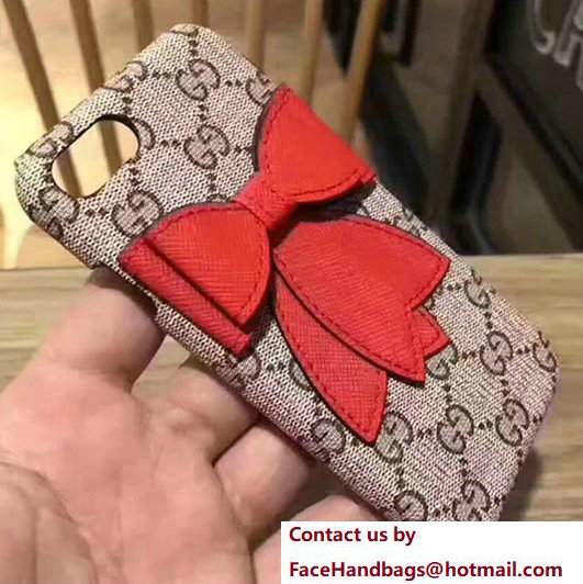 Gucci GG Canvas Red Bow Embroidered Iphone Cover Case