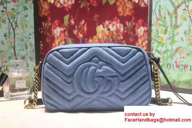 Gucci GG Marmont Matelasse Chevron Embroidered Floral Shoulder Small Bag 447632 Blue 2017