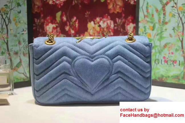 Gucci GG Marmont Matelasse Chevron Embroidered Floral Small Chain Shoulder Bag 443497 Blue 2017 - Click Image to Close