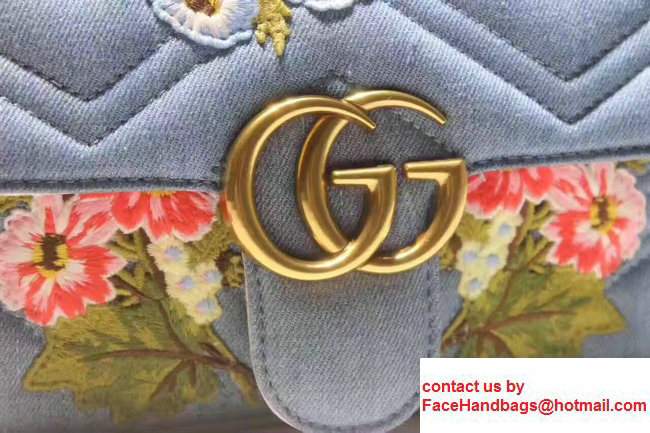 Gucci GG Marmont Matelasse Chevron Embroidered Floral Small Chain Shoulder Bag 443497 Blue 2017