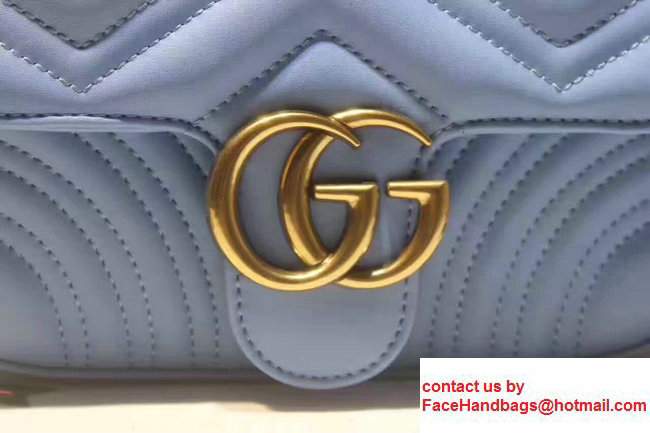 Gucci GG Marmont Matelasse Chevron Mini Chain Shoulder Bag 446744 Blue 2017 - Click Image to Close