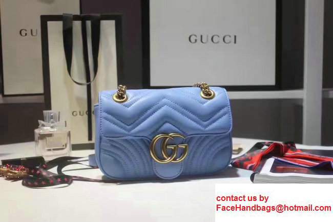 Gucci GG Marmont Matelasse Chevron Mini Chain Shoulder Bag 446744 Blue 2017 - Click Image to Close