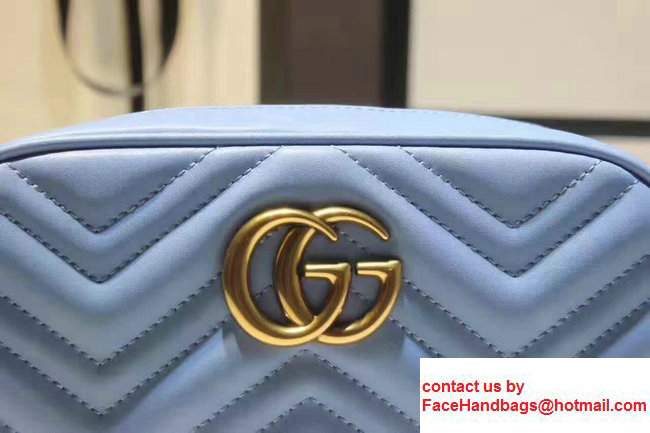 Gucci GG Marmont Matelasse Chevron Mini Chain Shoulder Camera Bag 448065 Blue 2017