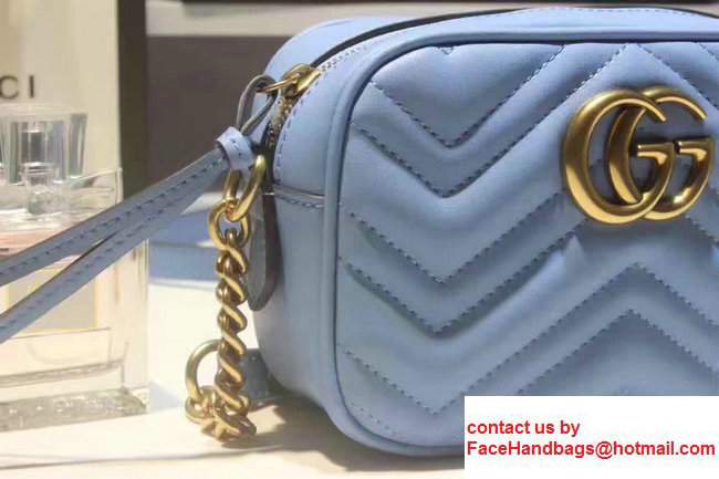 Gucci GG Marmont Matelasse Chevron Mini Chain Shoulder Camera Bag 448065 Blue 2017