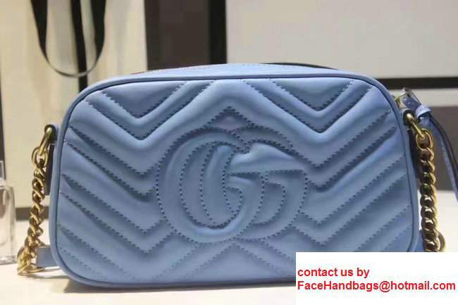 Gucci GG Marmont Matelasse Chevron Shoulder Small Bag 447632 Blue 2017 - Click Image to Close
