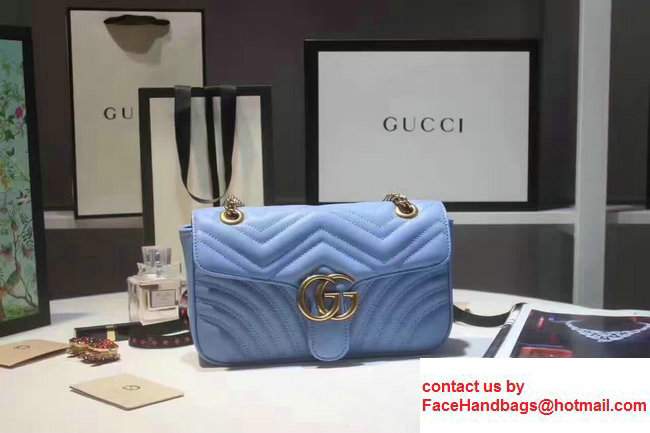 Gucci GG Marmont Matelasse Chevron Small Chain Shoulder Bag 443497 Blue 2017