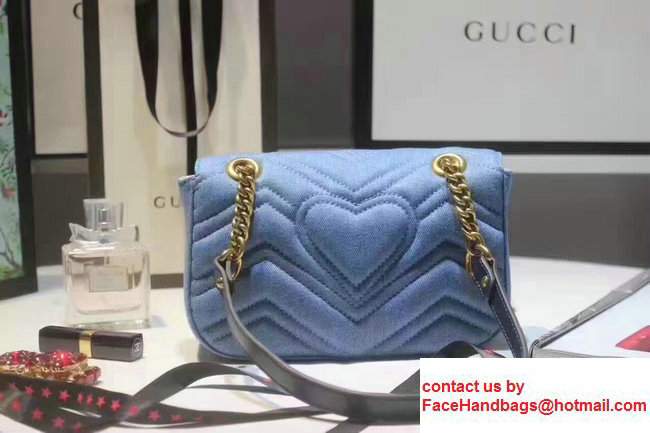 Gucci GG Marmont Matelasse Chevron With PearlMini Chain Shoulder Bag 446744 Blue 2017 - Click Image to Close