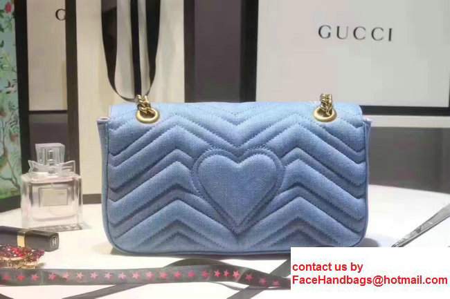 Gucci GG Marmont Matelasse Chevron With Pearl Small Chain Shoulder Bag 443497 Blue 2017 - Click Image to Close