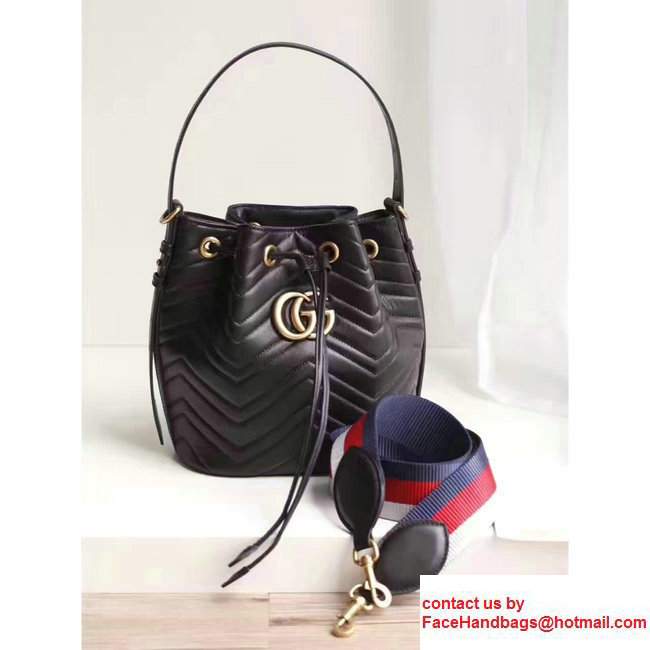 Gucci GG Marmont Quilted Leather Bucket Bag With Sylvie Web Strap 476674 Black 2017