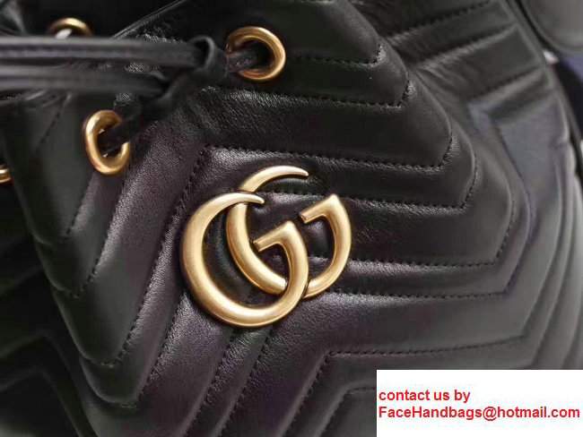 Gucci GG Marmont Quilted Leather Bucket Bag With Sylvie Web Strap 476674 Black 2017 - Click Image to Close