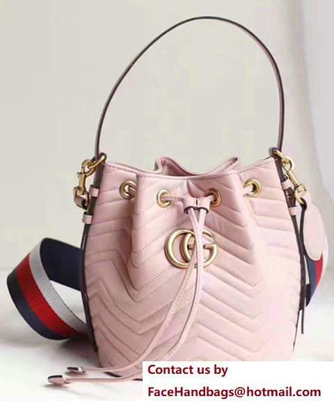 Gucci GG Marmont Quilted Leather Bucket Bag With Sylvie Web Strap 476674 Pink 2017 - Click Image to Close