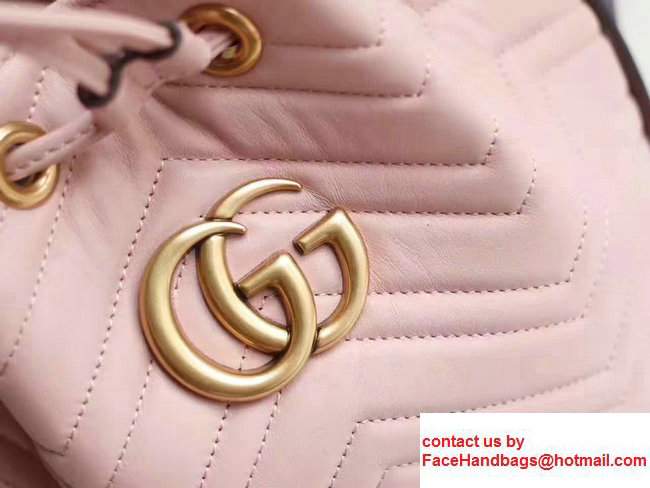 Gucci GG Marmont Quilted Leather Bucket Bag With Sylvie Web Strap 476674 Pink 2017 - Click Image to Close
