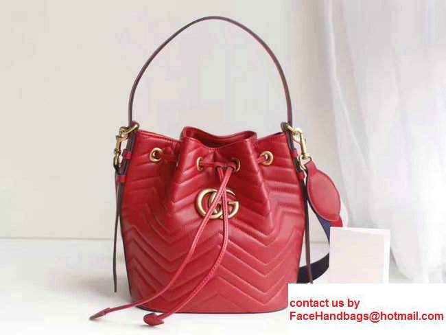 Gucci GG Marmont Quilted Leather Bucket Bag With Sylvie Web Strap 476674 Red 2017 - Click Image to Close